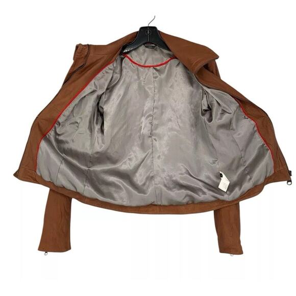 Doma Leather Motorcycle Jacket Cognac Soft Kid Size Small Full Zip Lined - Picture 4 of 13